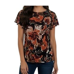 Adrienne‎ Vittadini Red and Brown Floral Blouse
